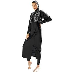 OBEEII Muslimische Bademode Badeanzug Full Cover Bescheidene Badebekleidung Modest Muslim Swimwear Beachwear Burkini Langarm Tops und Hose mit Hijab 3-Teilige Modest Bademode Sets Schwarz03 L von OBEEII