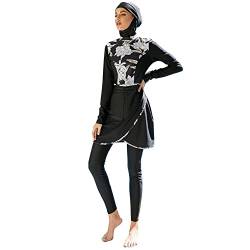 OBEEII Muslimische Bademode Muslim Islamischen Bescheidene Full Cover Badebekleidung Modest Swimwear Beachwear Burkini für Frauen Langarm Top Kleid und Hose mit Hijab Bademode Set Schwarz07 S von OBEEII