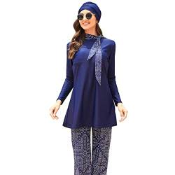 OBEEII Muslimische Bademode für Frauen Modest Solid Color Bademode Islamische Bademode Hijab Burkini Tankini Bademode, 3-teiliger Muslimischer Badeanzug m060 XL von OBEEII