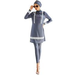 OBEEII Muslimische Bademode für Frauen und Mädchen, Schwimmanzug (Top Hose Hijab/Burkini) Sexy Bikini des Badeanzugs der Frauen Sommerliches Arabisches Langarm Badeanzug Set Full Cover Grau Blau S von OBEEII