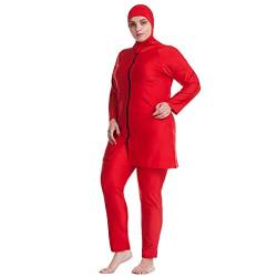 OBEEII Muslimische Frauen in Übergröße, Farblich Passend Fetter Badeanzug Tankinis, 3-teilige Badebekleidung Rot02 5XL von OBEEII
