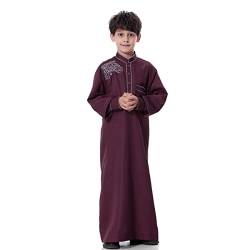 OBEEII Muslimische Kinder Jungen Thobe Islamischer Araber Dubai Naher Osten Langarm Robe Ramadan Corban Abaya Kaftan Gebetskleidung Rot 13-14 Jahre von OBEEII