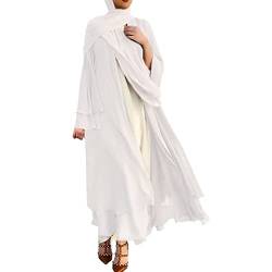 OBEEII Muslimische Kleider Damen Lange Kleider Damen Strickjacke Langarm Kaftan Boho Maxikleider Maxikleid Damen Muslimisch Modern Damen Dubai Kleider mit Kopftuch Weiß + Kopftuch M von OBEEII