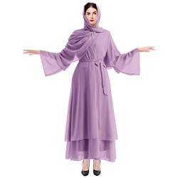 OBEEII Muslimische Kleider Damen Lange Kleider Strickjacke Langarm Kaftan Boho Maxikleider Maxikleid Damen Muslimisch Modern Damen Dubai Kleider mit Kopftuch Lila + Kopftuch L von OBEEII