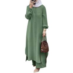 OBEEII Muslimische Kleider für Damen 2 Teiler Corban Ramadan Outfit Langarm Oberteile Robe Und Hosen Dubai Türkisches Naher Osten Arabisch Islamische Kleidung Grün02 M von OBEEII