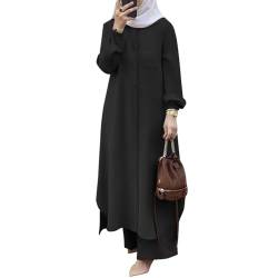 OBEEII Muslimische Kleider für Damen 2 Teiler Corban Ramadan Outfit Langarm Oberteile Robe Und Hosen Dubai Türkisches Naher Osten Arabisch Islamische Kleidung Schwarz02 M von OBEEII