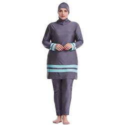 OBEEII Muslimischer Badeanzug Damen Mädchen - Bescheidene Bademode, Muslim Islamischen Schwimmhose mit Badekappe Badebekleidung Modest Beachwear Burkini für Frauen Tankini Grau 6XL von OBEEII