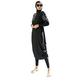 OBEEII Muslimisches Badeanzug-Set für Damen Sexy Bikini des Badeanzugs der Frauen Sommerliches Arabisches Langarm Badeanzug Set mit Hijab Modest Muslim Swimwear Schwarz02 L von OBEEII