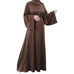 OBEEII Muslimisches Einfarbig Einteiliges Gebetskleid Full Cover Islamic Abaya Kaftan Konservative Kleidung Gebetskleid den Ramadan für Ethnische, Abend, Party Robe Kleid Kaffee02 XXL von OBEEII