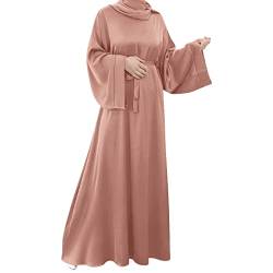 OBEEII Muslimisches Einfarbig Einteiliges Gebetskleid Full Cover Islamic Abaya Kaftan Konservative Kleidung Gebetskleid den Ramadan für Ethnische, Abend, Party Robe Kleid Muslimisches Frau Rosa02 XXL von OBEEII