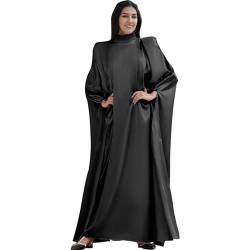 OBEEII Muslimisches Gebetskleid für Damen Elegant Cocktail Maxikleid - Muslim Kaftan Damen Ärmel des Bischofs Kleid Gebetskleidung für Frauen Sekt Schwarz One Size von OBEEII