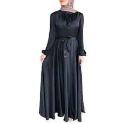 OBEEII Muslimisches Kleid für Damen, volle Abdeckung, langärmelig, Satin, islamisch, arabisches Maxikleid mit Hijab Abaya Kaftan Kleidung, Schwarz , XX-Large von OBEEII