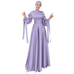 OBEEII Muslimisches Maxi Kleid Mit Hijab Für Damen Muslim Kleid Slim Muslimische Kleider Mit Verband Maxikleid Islamische Kleidung Für Ramadan Muslimische Robe Lila L von OBEEII