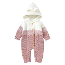 OBEEII Neugeborene Baby Mädchen Jungen Kleidung Langarm Gestrickt Kapuze Strampler Body Wärmer Herbst Winter Babykleidung Rosa 12-18 Monate von OBEEII