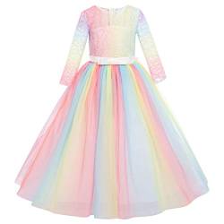 OBEEII Prinzessin Kleid Mädchen Abendkleid für Hochzeit Brautjungfer Blumenmädchen Geburtstag Party Jugendweihe Fasching Cocktail Ballkleid rainbow02 9-10 Jahre von OBEEII