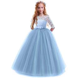 OBEEII Prinzessin Kleid Mädchen Abendkleid für Hochzeit Brautjungfer Blumenmädchen Geburtstag Party Jugendweihe Fasching Cocktail Dance Ballkleid Blau 2-3 Jahre von OBEEII