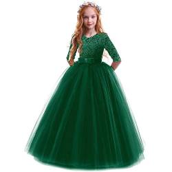 OBEEII Prinzessin Kleid Mädchen Abendkleid für Hochzeit Brautjungfer Blumenmädchen Geburtstag Party Jugendweihe Fasching Cocktail Dance Ballkleid Dunkelgrün 3-4 Jahre von OBEEII