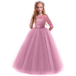 OBEEII Prinzessin Kleid Mädchen Abendkleid für Hochzeit Brautjungfer Blumenmädchen Geburtstag Party Jugendweihe Fasching Cocktail Dance Ballkleid Pale Mauve 5-6 Jahre von OBEEII