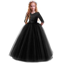 OBEEII Prinzessin Kleid Mädchen Abendkleid für Hochzeit Brautjungfer Blumenmädchen Geburtstag Party Jugendweihe Fasching Cocktail Dance Ballkleid Schwarz 5-6 Jahre von OBEEII