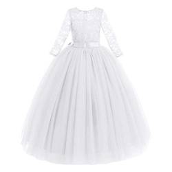 OBEEII Prinzessin Kleid Mädchen Abendkleid für Hochzeit Brautjungfer Blumenmädchen Geburtstag Party Jugendweihe Fasching Cocktail Dance Ballkleid Weiß 130 von OBEEII