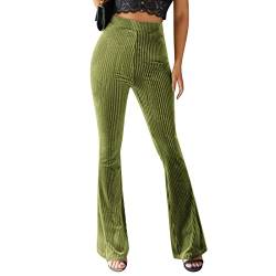 OBEEII Schlaghose Damen Samt High Waist Stretch Skinny Hosen Frauen Flared Einfarbig Freizeithose Casual Lange Hosen Sweathose Grün 3XL von OBEEII