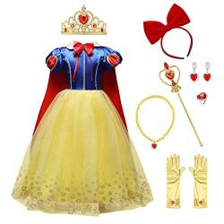 OBEEII Schneewittchen Kostüm Kinder Snow White Prinzessin Kleid Mädchen Grimms Märchen Verkleidung Faschingskostüm Karneval Cosplay Party Halloween Festkleid mehrfarbig Gr 140 von OBEEII