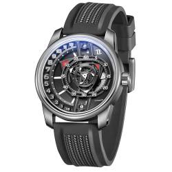 OBLVLO Designer-Armbanduhr für Herren, Rotor, Gummiband, wasserdicht, automatisch, analog, super leuchtend, klassisch, mechanisch, JM-Rotor, JM-ROTOR-YBBR, modisch von OBLVLO