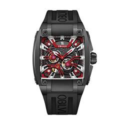 OBLVLO Herren Super Luminous Automatik Uhren Sport Luxus Uhr Quadratische Skelett Mechanische Gummi Armband Uhren GM, GM-BBBR, Mechanisch von OBLVLO