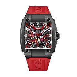 OBLVLO Herren Super Luminous Automatik Uhren Sport Luxus Uhr Quadratische Skelett Mechanische Gummi Armband Uhren GM, GM-BBRR, modisch von OBLVLO