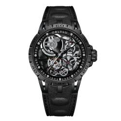 OBLVLO LM Automatik Stahl Uhren Skeleton Zifferblatt Top-Marke Luxus-Armbanduhr Leder (LM-BBB) von OBLVLO