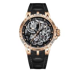 OBLVLO LM Automatik Stahl Uhren Skeleton Zifferblatt Top-Marke Luxus-Armbanduhr Leder (LM-PBB) von OBLVLO