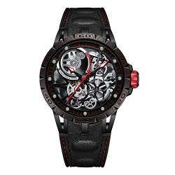 OBLVLO LM Automatik Stahl Uhren Skeleton Zifferblatt Top-Marke Luxus-Armbanduhr Leder (LM-TBB) von OBLVLO