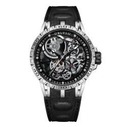 OBLVLO LM Automatik Stahl Uhren Skeleton Zifferblatt Top-Marke Luxus-Armbanduhr Leder (LM-YBB) von OBLVLO