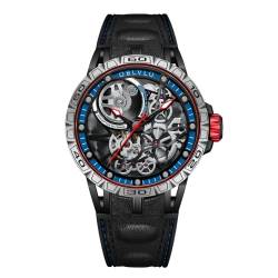 OBLVLO LM Automatik Stahl Uhren Skeleton Zifferblatt Top-Marke Luxus-Armbanduhr Leder (LM-YBLB) von OBLVLO