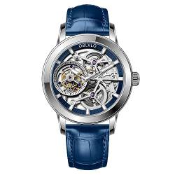 OBLVLO Luxury Original Men Mechanical Watch Genuine Leather Steel Skeleton Dial Tourbillon Manual-Wind Watches VM-TB (VM-TB-YLL1) von OBLVLO