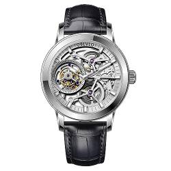 OBLVLO Luxury Original Men Mechanical Watch Genuine Leather Steel Skeleton Dial Tourbillon Manual-Wind Watches VM-TB (VM-TB-YWB1) von OBLVLO