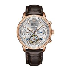 OBLVLO Luxusmarke Klassische Mechanische Uhr DREI Fenster Automatikuhr für Herren Edelstahl Tourbillon wasserdichte Uhr cm-T (CMT-PWW) von OBLVLO