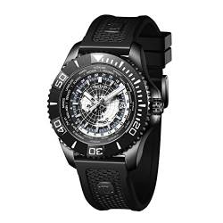 OBLVLO Luxusmarke World Time Military Automatische Mechanische Uhr für Herren Leder Wasserdicht Super Luminous Herrenuhren BM (BM-BBB) von OBLVLO