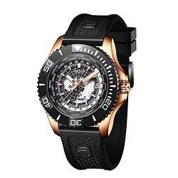 OBLVLO Luxusmarke World Time Military Automatische Mechanische Uhr für Herren Leder Wasserdicht Super Luminous Herrenuhren BM (BM-TBB) von OBLVLO