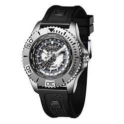 OBLVLO Luxusmarke World Time Military Automatische Mechanische Uhr für Herren Leder Wasserdicht Super Luminous Herrenuhren BM (BM-YBB) von OBLVLO
