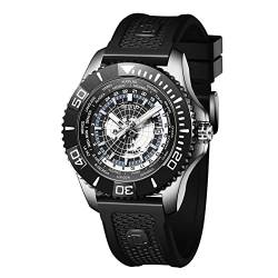 OBLVLO Luxusmarke World Time Military Automatische Mechanische Uhr für Herren Leder Wasserdicht Super Luminous Herrenuhren BM (BM-YTBB) von OBLVLO