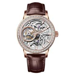 OBLVLO Men Tourbillon Manual-Winding Watches Genuine Leather Diamond Bezel Skeleton Dial Mechanical Watches VM-TB-D (VM-TB-D-PWW) von OBLVLO