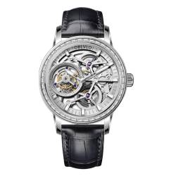 OBLVLO Men Tourbillon Manual-Winding Watches Genuine Leather Diamond Bezel Skeleton Dial Mechanical Watches VM-TB-D (VM-TB-D-YWB) von OBLVLO