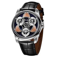 OBLVLO Original Antonio Herren Luxus Leder Selbstaufzug Automatik Armbanduhr Super Leuchtend Wasserdicht Mechanische Uhren für Herren SK-an, Sk-an-ybb, Riemen von OBLVLO
