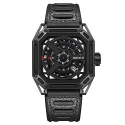 OBLVLO Top Marke Platz Sport Uhr für Männer Luxus Mechanische Automatische Leucht wasserdichte Hohl-Out Armbanduhr AK-E (AK-E-BBBL) von OBLVLO