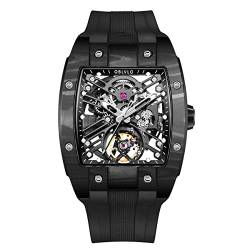 OBLVLO Top-Marke Sportuhr für Herren Tonneau Skeleton Watch Steel Automatic Mechanical Watch Rubber Strap Watches EM-ST (EM-ST-BBBB1) von OBLVLO