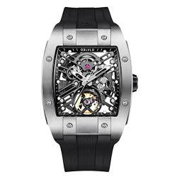 OBLVLO Top-Marke Sportuhr für Herren Tonneau Skeleton Watch Steel Automatic Mechanical Watch Rubber Strap Watches EM-ST (EM-ST-YBB1) von OBLVLO