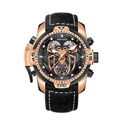 REEF TIGER High-End leuchtende Sport Automatikuhr Spinne Zifferblatt mit Jahr Monat Ewiger Kalender Leder Mechanische Uhren RGA3532SP (RGA3532SP-PBB) von OBLVLO