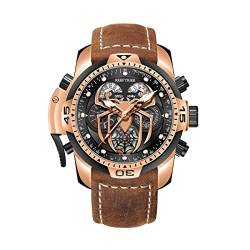 REEF TIGER High-End leuchtende Sport Automatikuhr Spinne Zifferblatt mit Jahr Monat Ewiger Kalender Leder Mechanische Uhren RGA3532SP (RGA3532SP-PBS) von OBLVLO