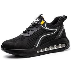 Stahlkappenschuhe Arbeitsschuhe Sicherheitsschuhe Herren Anti Slip Shoes Leicht Luftig Sportlich Arbeitsschutzschuhe Unisex 43 Schwarz Silber von OBQcare